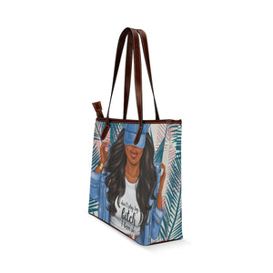 I dont play tag Blk Hair Brwn Straps Shoulder Tote Bag (Model 1646)