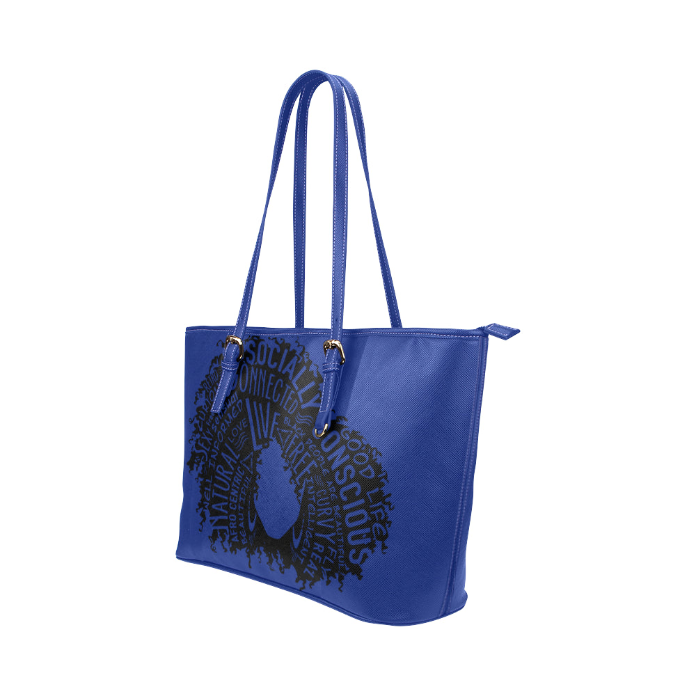 Afro Word Woman Leather Tote Bag/Large (Model 1651)