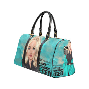 Position is CEO Blue Background Blonde Hair New Waterproof Travel Bag/Small (Model 1639)