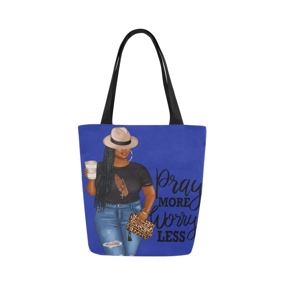 Pray More Worry Less Blue Tote Canvas Tote Bag (Model 1657)