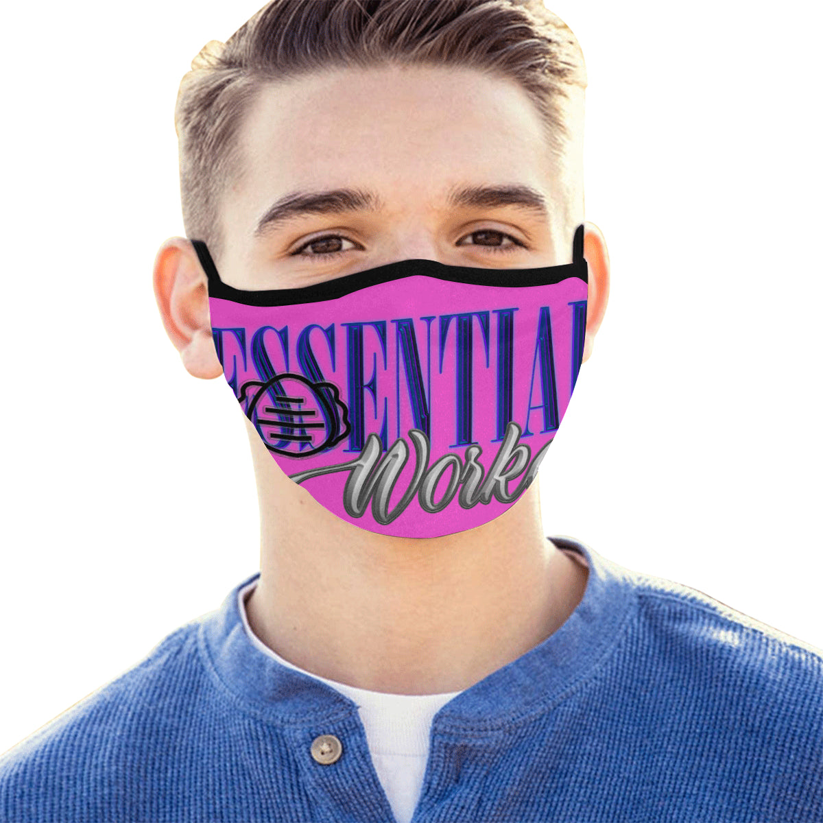 Essesntial Worker Pink Background Mouth Mask (Pack of 5)