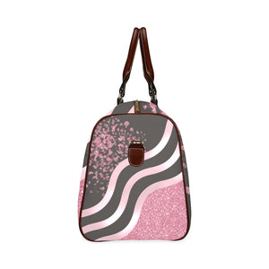 Pink Stripes and Glitter Brown Straps Waterproof Travel Bag/Small (Model 1639)
