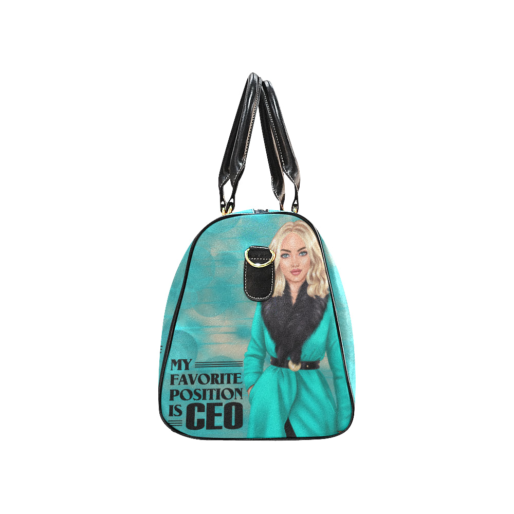 Position is CEO Blue Background Blonde Hair New Waterproof Travel Bag/Small (Model 1639)