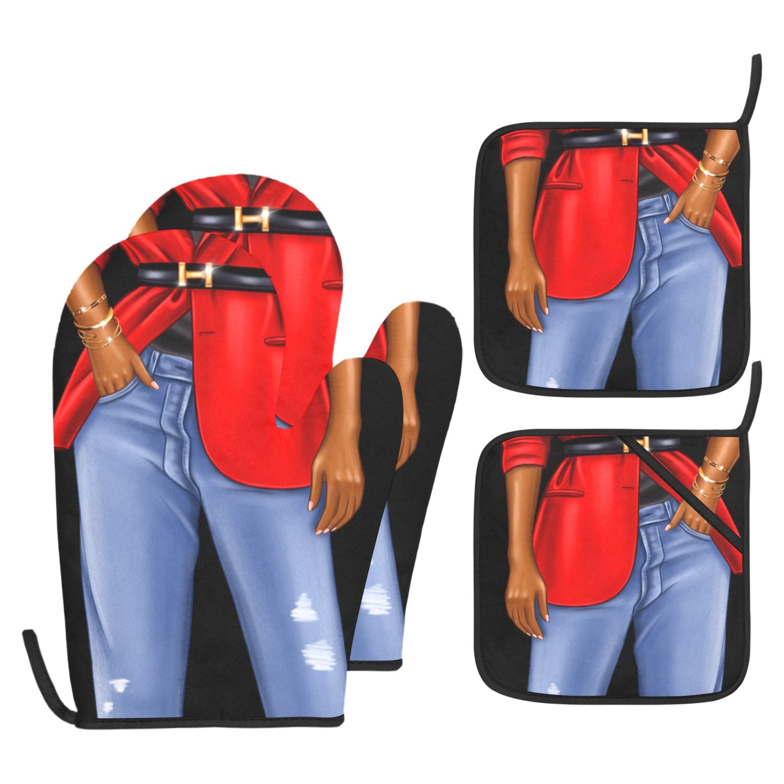 Red Blazer Blue Jeans Set Oven Mitt & Pot Holder