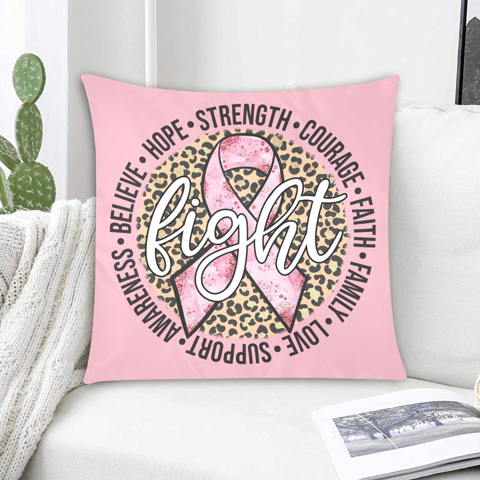 Fight Breast Cancer Circle Design Pillow Case Custom Pillow Case 20"x20" (one side) No Zipper