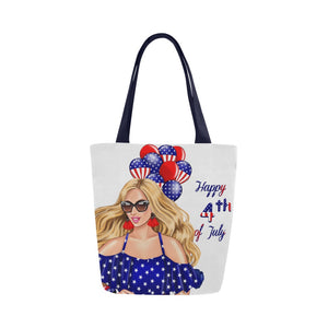 Happy 4th of July Blonde Hair Woman Canvas Tote Bag (Model 1657)