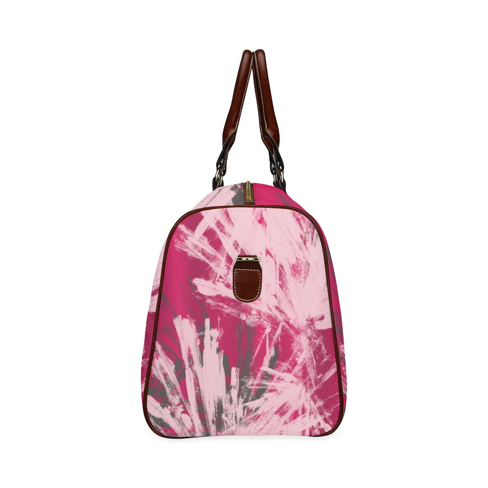 Red and Pink Splash Brown Straps Waterproof Travel Bag/Small (Model 1639)