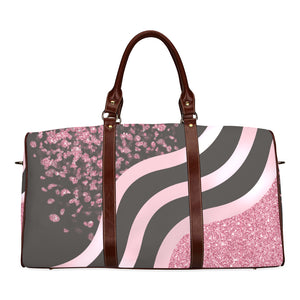 Pink Stripes and Glitter Brown Straps Waterproof Travel Bag/Small (Model 1639)