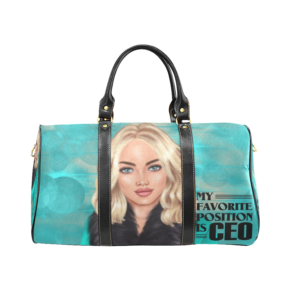 Position is CEO Blue Background Blonde Hair New Waterproof Travel Bag/Small (Model 1639)