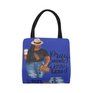 Pray More Worry Less Blue Tote Canvas Tote Bag (Model 1657)