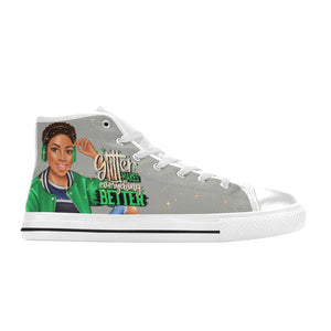 Glitter Makes Everything Better in Green High Top Canvas Shoes for Kid (Model 017)