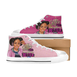 Glitter Makes Everything Better Side Ponytails High Top Canvas Shoes for Kid (Model 017)