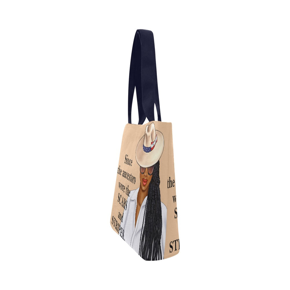 Since the Ancestors Wore the Scars and Stripes Tan Fedora Canvas Tote Bag (Model 1657)