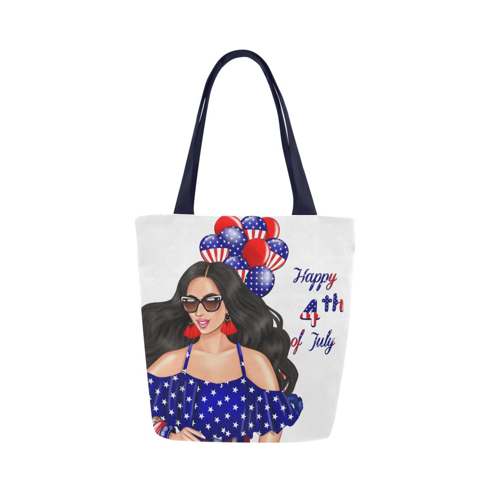 Happy 4th of July Black Hair Woman Canvas Tote Bag (Model 1657)