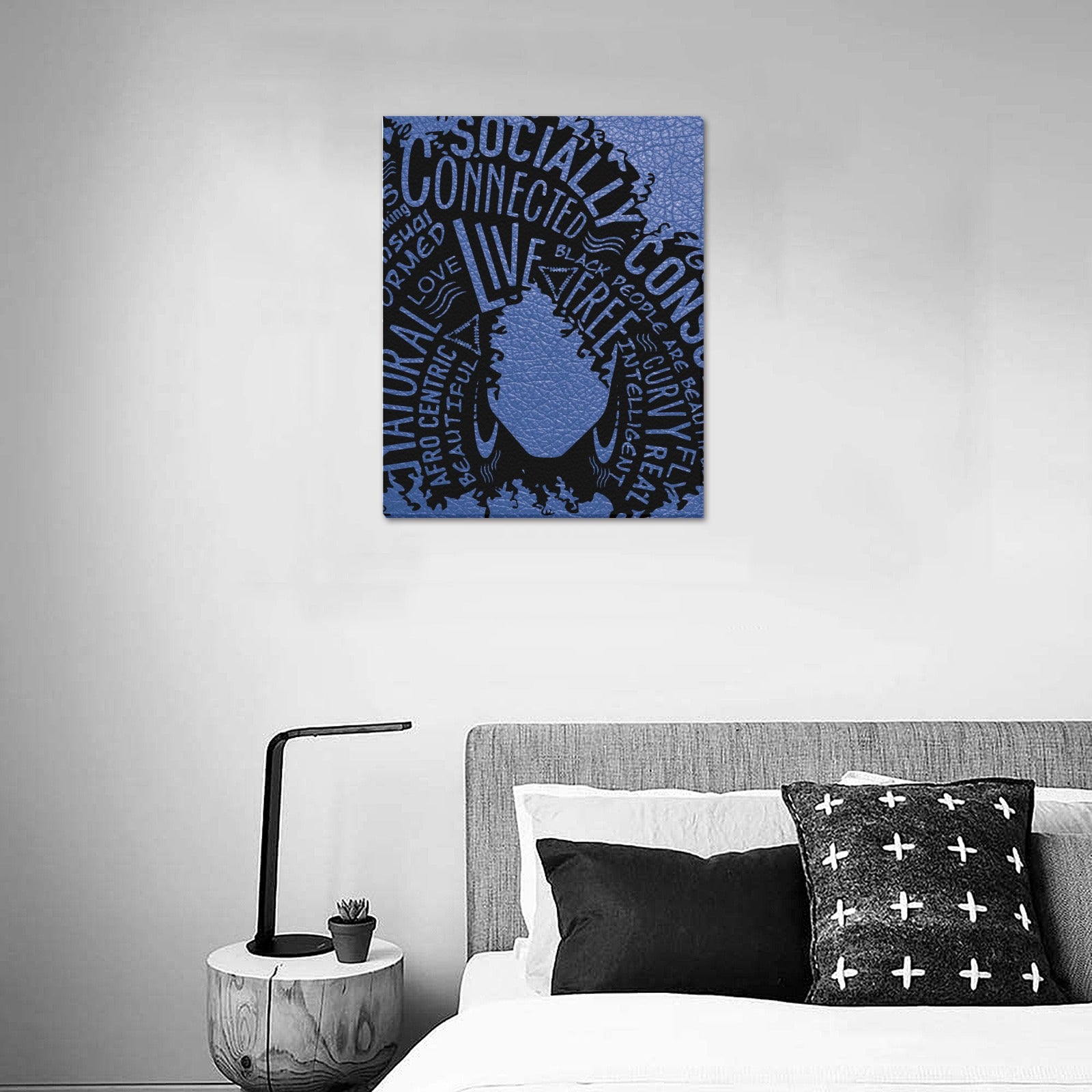 Afro Girl with Blue Background Frame Canvas Print 16"x20"