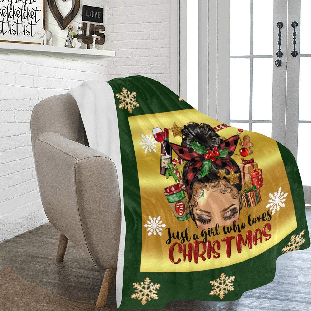 Just a Girl Who Loves Christmas Light Skin Blanket Ultra-Soft Micro Fleece Blanket 54"x70"