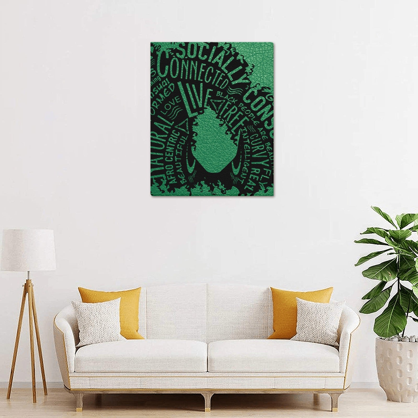 Afro Girl with Green Background Frame Canvas Print 16"x20"