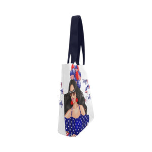 Happy 4th of July Black Hair Woman Canvas Tote Bag (Model 1657)