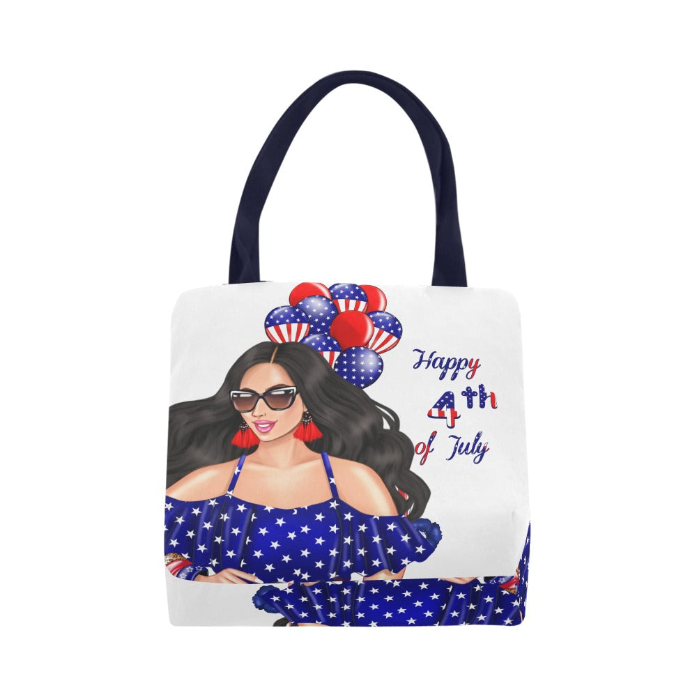 Happy 4th of July Black Hair Woman Canvas Tote Bag (Model 1657)