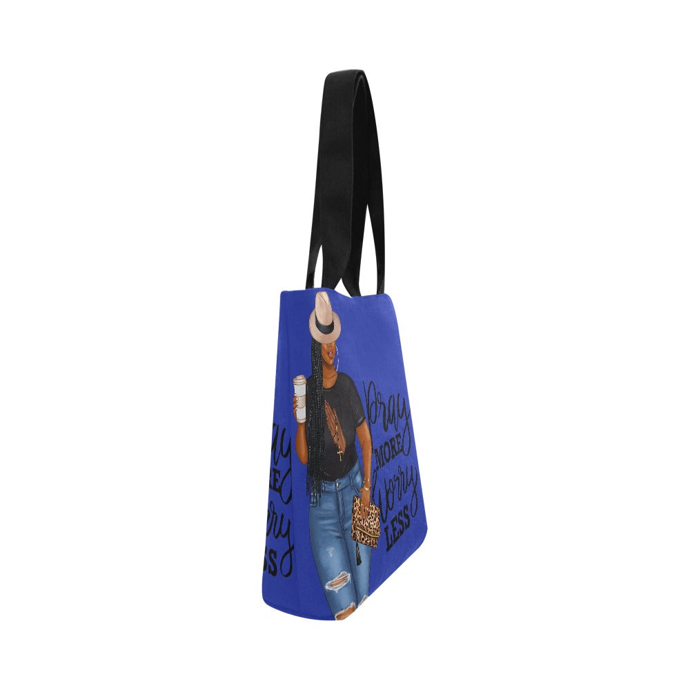 Pray More Worry Less Blue Tote Canvas Tote Bag (Model 1657)