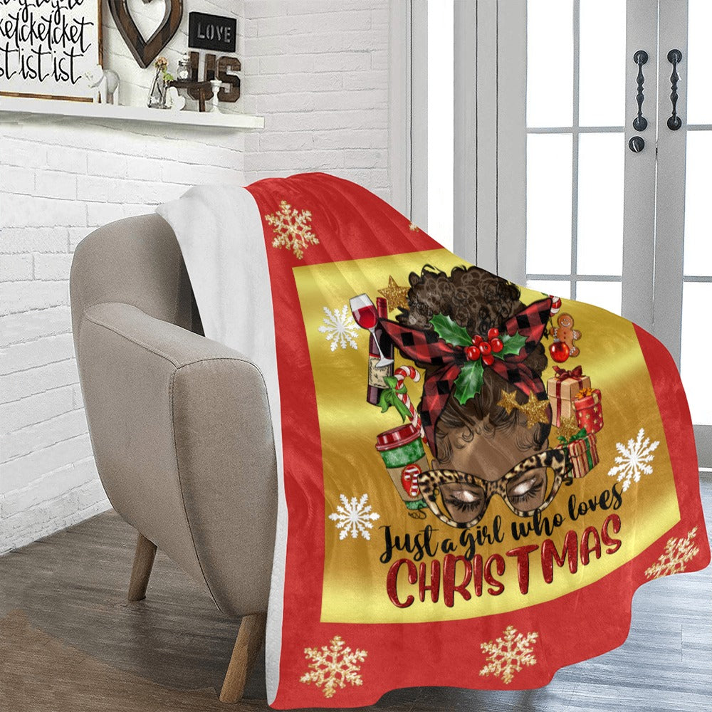 Just a Girl Who Loves Christmas Brown Skin Blanket Ultra-Soft Micro Fleece Blanket 54"x70"