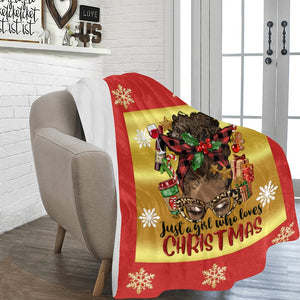Just a Girl Who Loves Christmas Brown Skin Blanket Ultra-Soft Micro Fleece Blanket 54"x70"