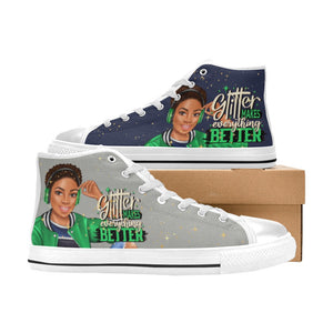 Glitter Makes Everything Better in Green High Top Canvas Shoes for Kid (Model 017)