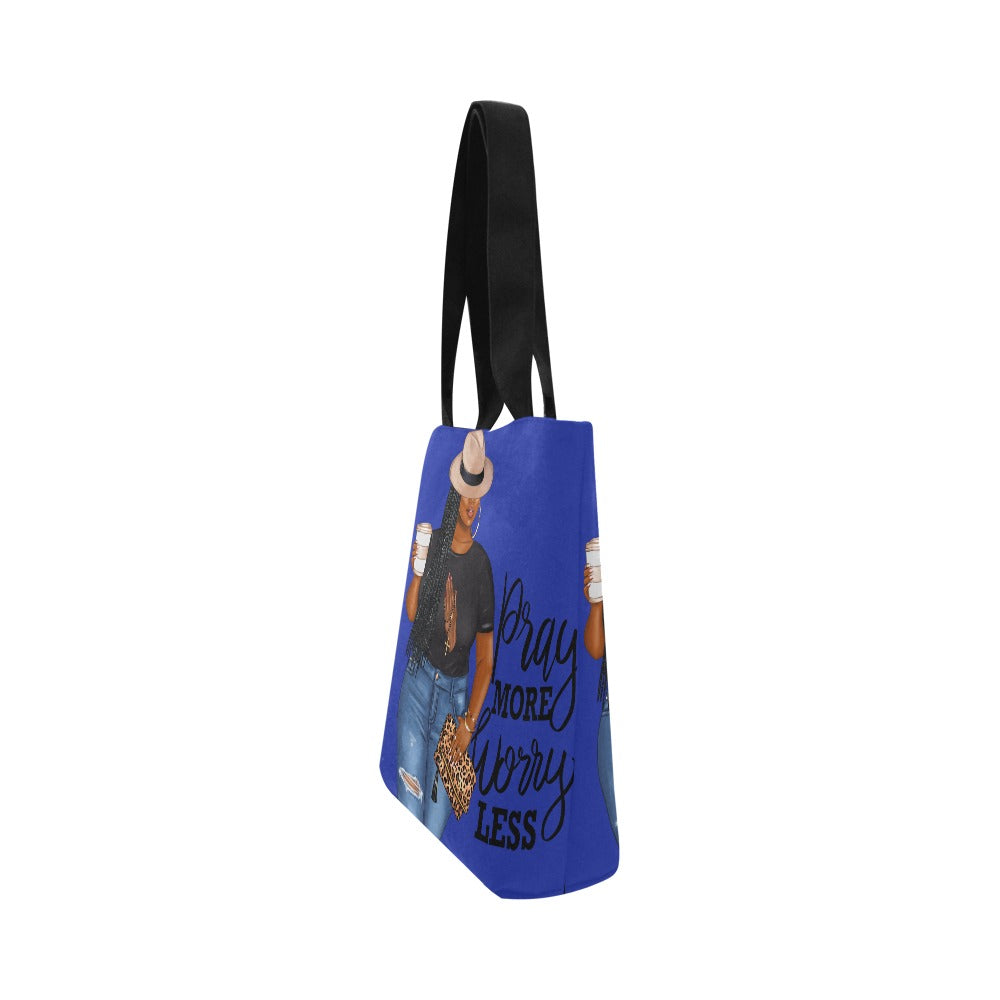 Pray More Worry Less Blue Tote Canvas Tote Bag (Model 1657)