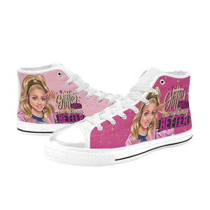 Glitter Makes Everything Better Blonde Ponytail High Top Canvas Shoes for Kid (Model 017)